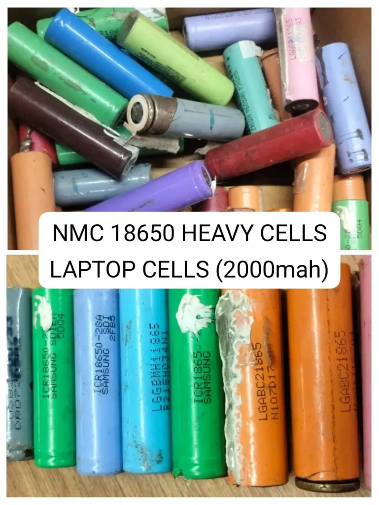 Bulk assortment of used NMC 18650 lithium-ion laptop battery cells sorted for e-waste recycling