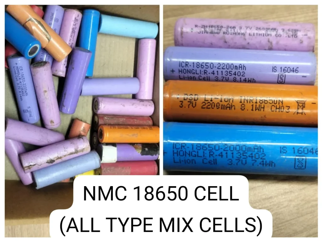 Bulk mixed NMC 18650 lithium-ion scrap cells including HONGLI and DSD 3.7V batteries for e-waste recycling